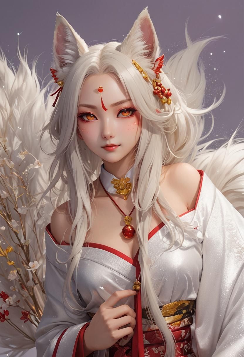Anime Kitsune Portrait in Vibrant 3D Style