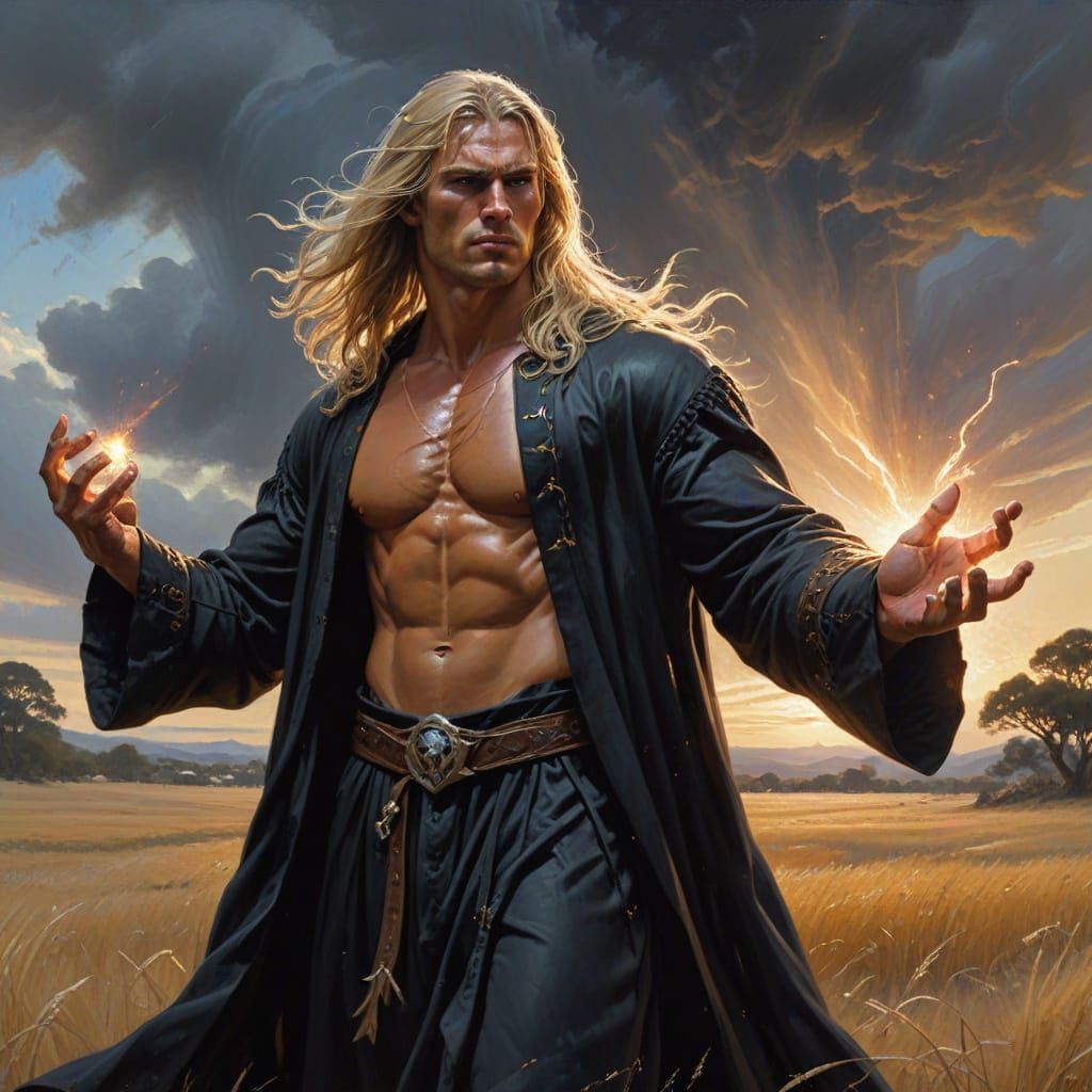 Young Warlock Casting Spells: Oil Painting