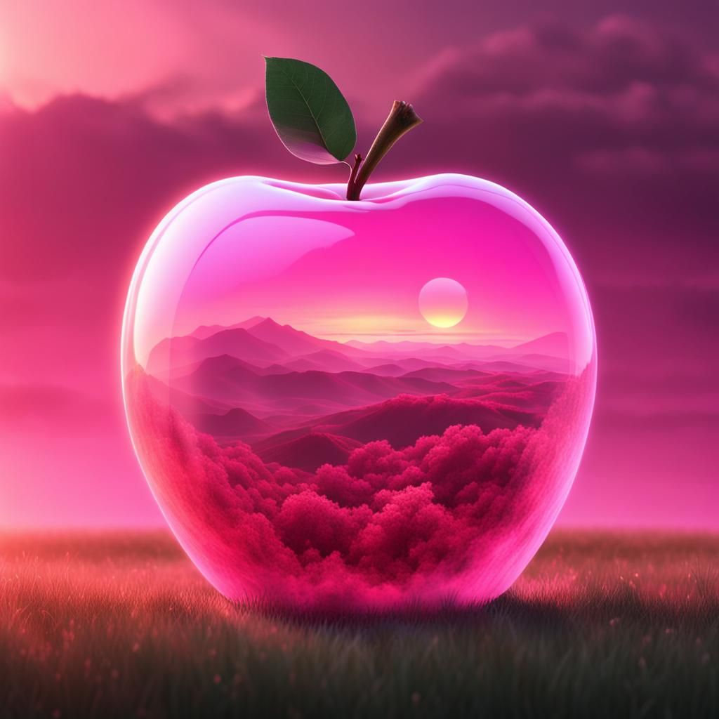 Pink World Inside Translucent Apple with Sunset