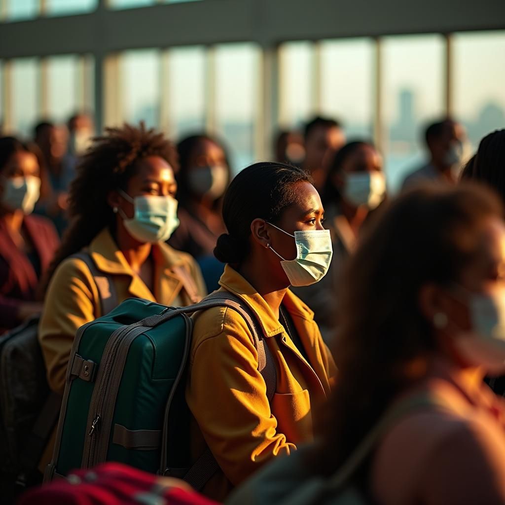 Diverse Group in Airport Terminal with Face Masks