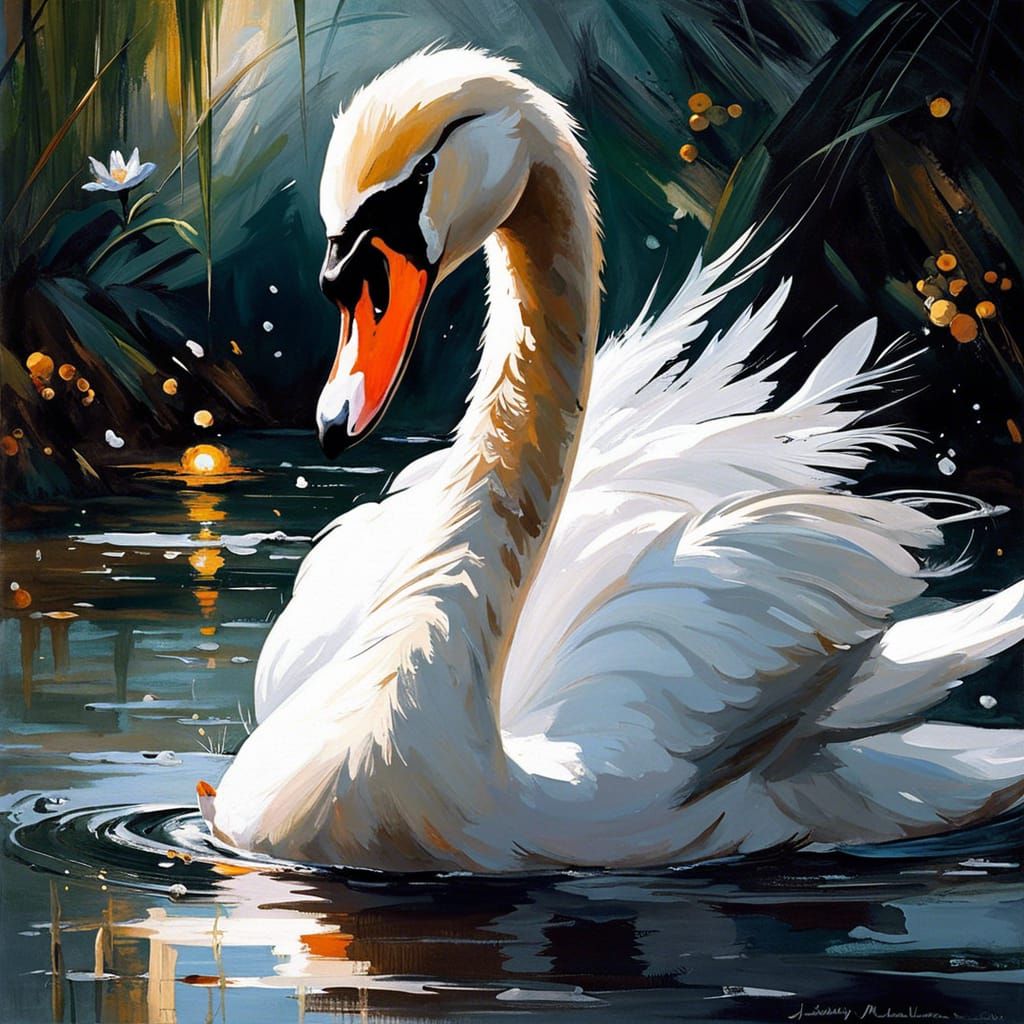 Majestic Swan in Oil Painting Style