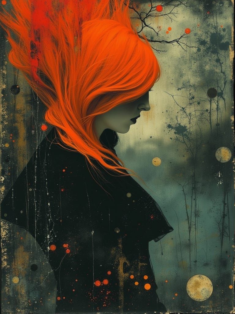 Gothic Despaircore Portrait of a Woman with Orange Hair