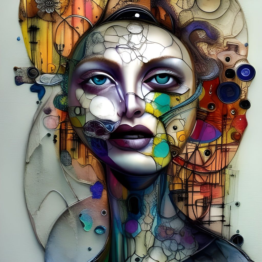 Woman with Purple Eyes in Maximalist Style