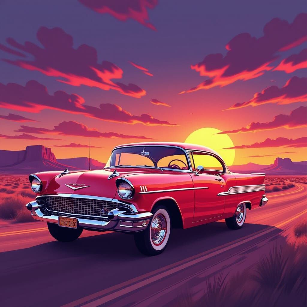 Retro-Futuristic 1950s Chevy Bel Air Speeds Through Desert a...