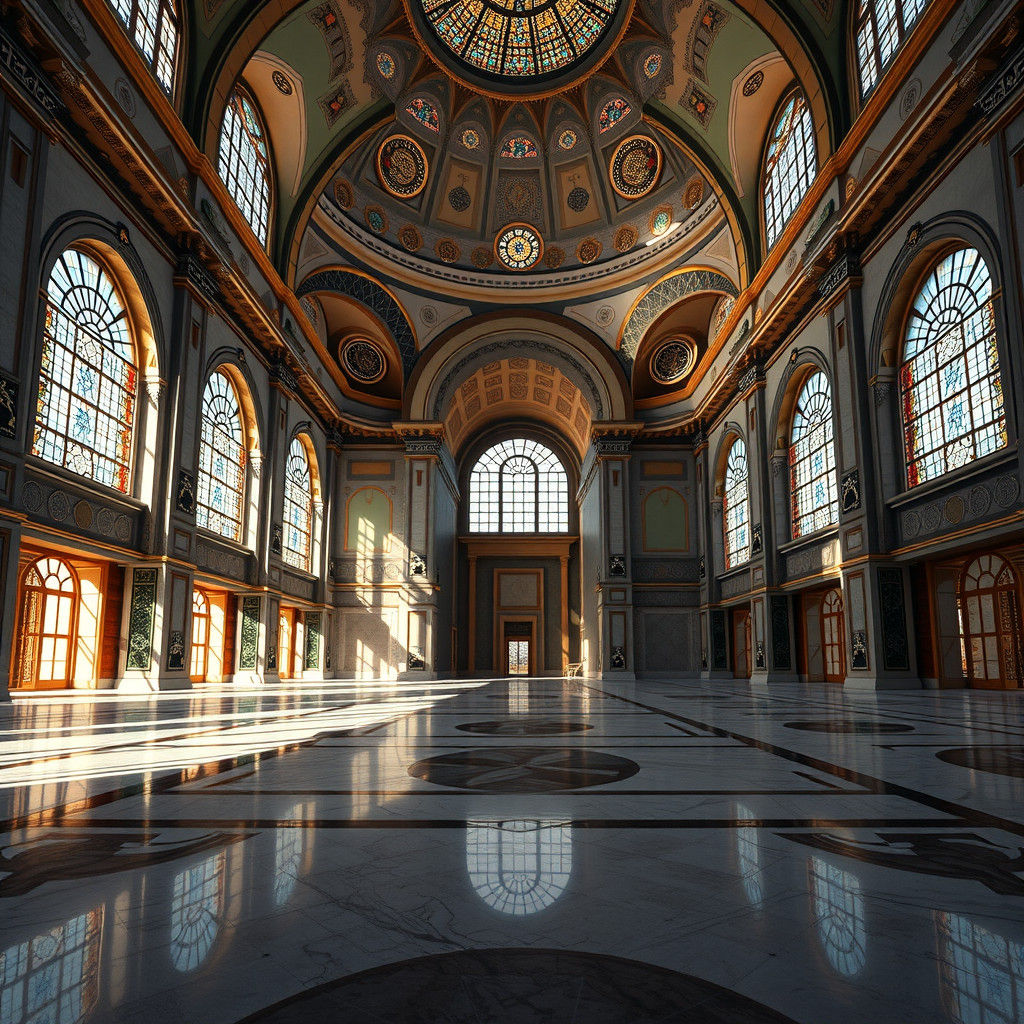 Serene Mosque Interior with Islamic Geometric Patterns