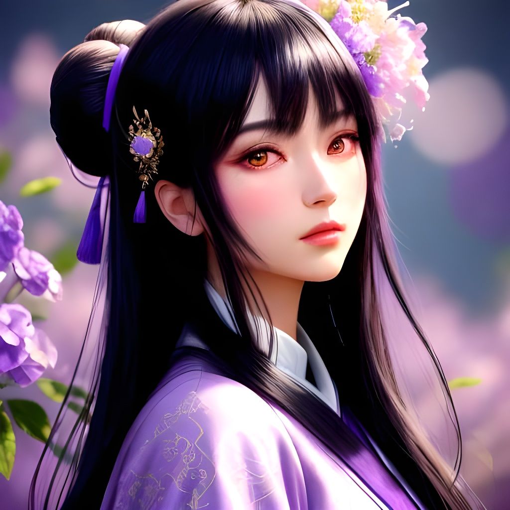 Anime Art of Japanese Idol in Violet and Lilac