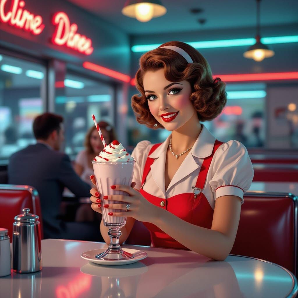 1920s Diner Scene in Retrofuturistic Style
