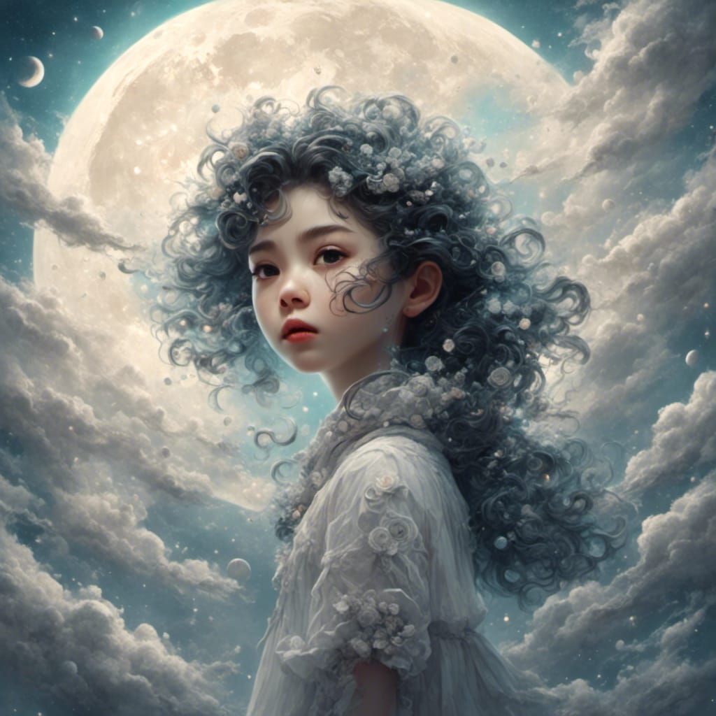 Whimsical Moon Hiding Behind a Cloud