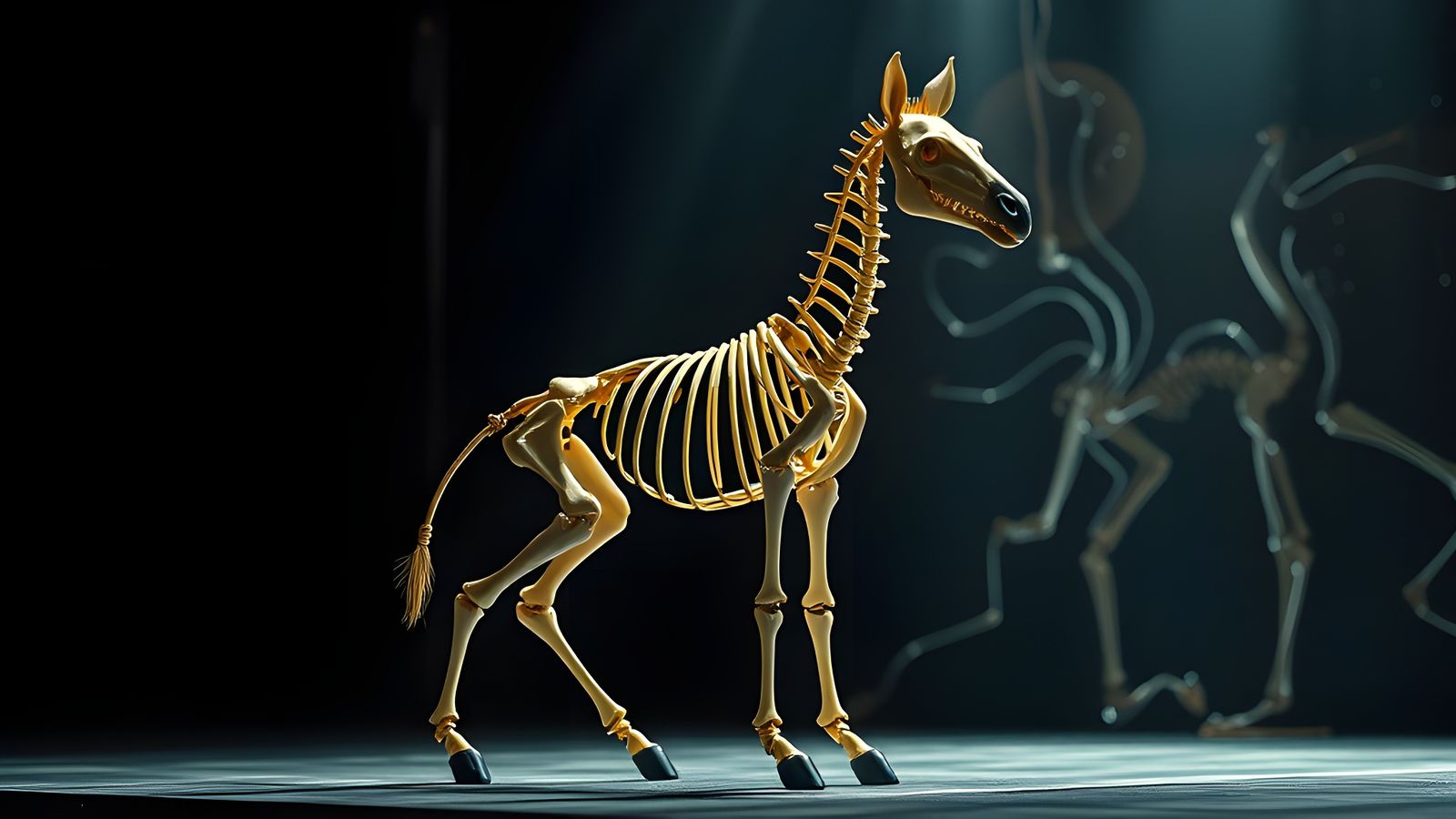 Stop Motion Zebra Skeleton in Dramatic Lighting