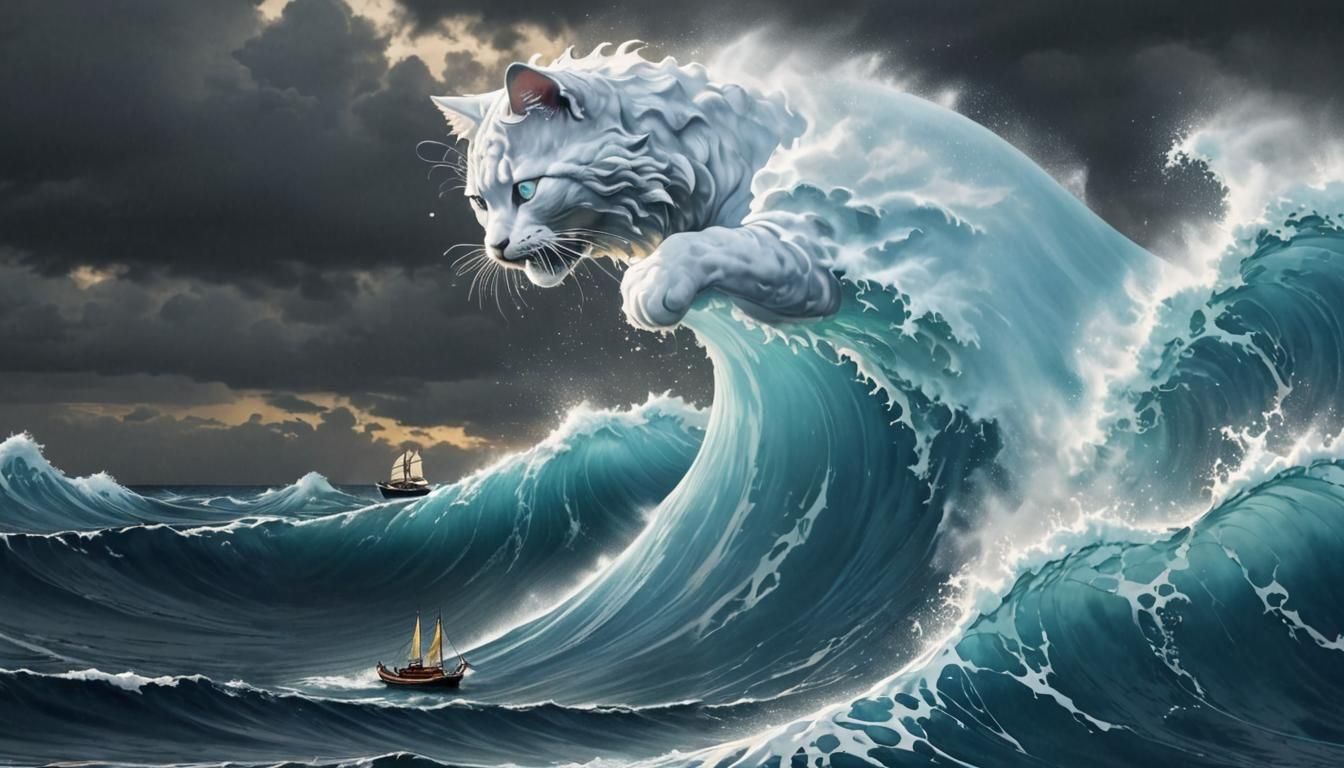 Ocean Kitten Great Wave off Kanagawa by Hokusai