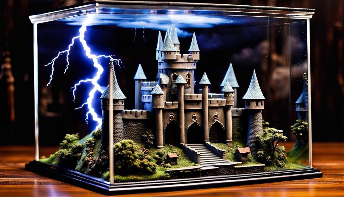Dramatic Castle Diorama in Glass Cube