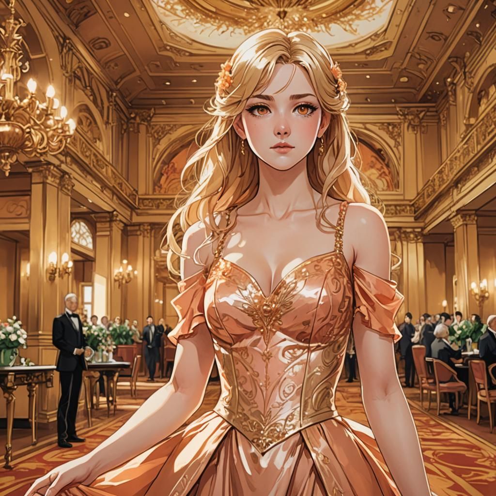 Golden Goddess of the Vibrant Ballroom