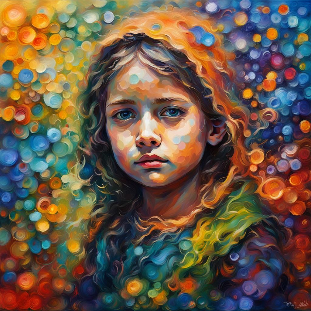 Healing Inner Child: Neo-Impressionist Oil Painting