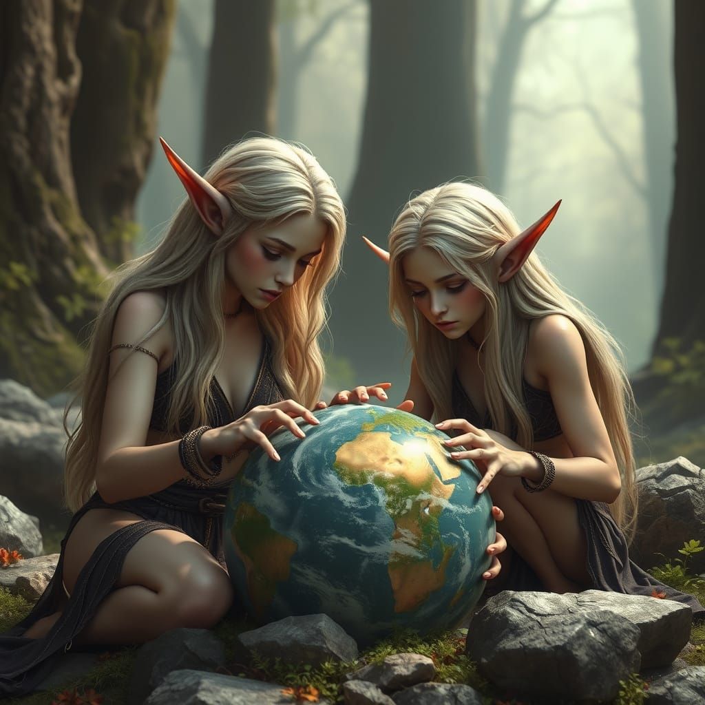 Hyperrealistic Elves Amidst Nature's Intricacies