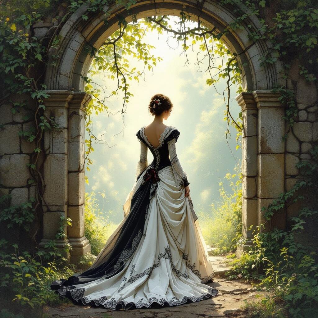 Victorian Woman Before Ancient Archway