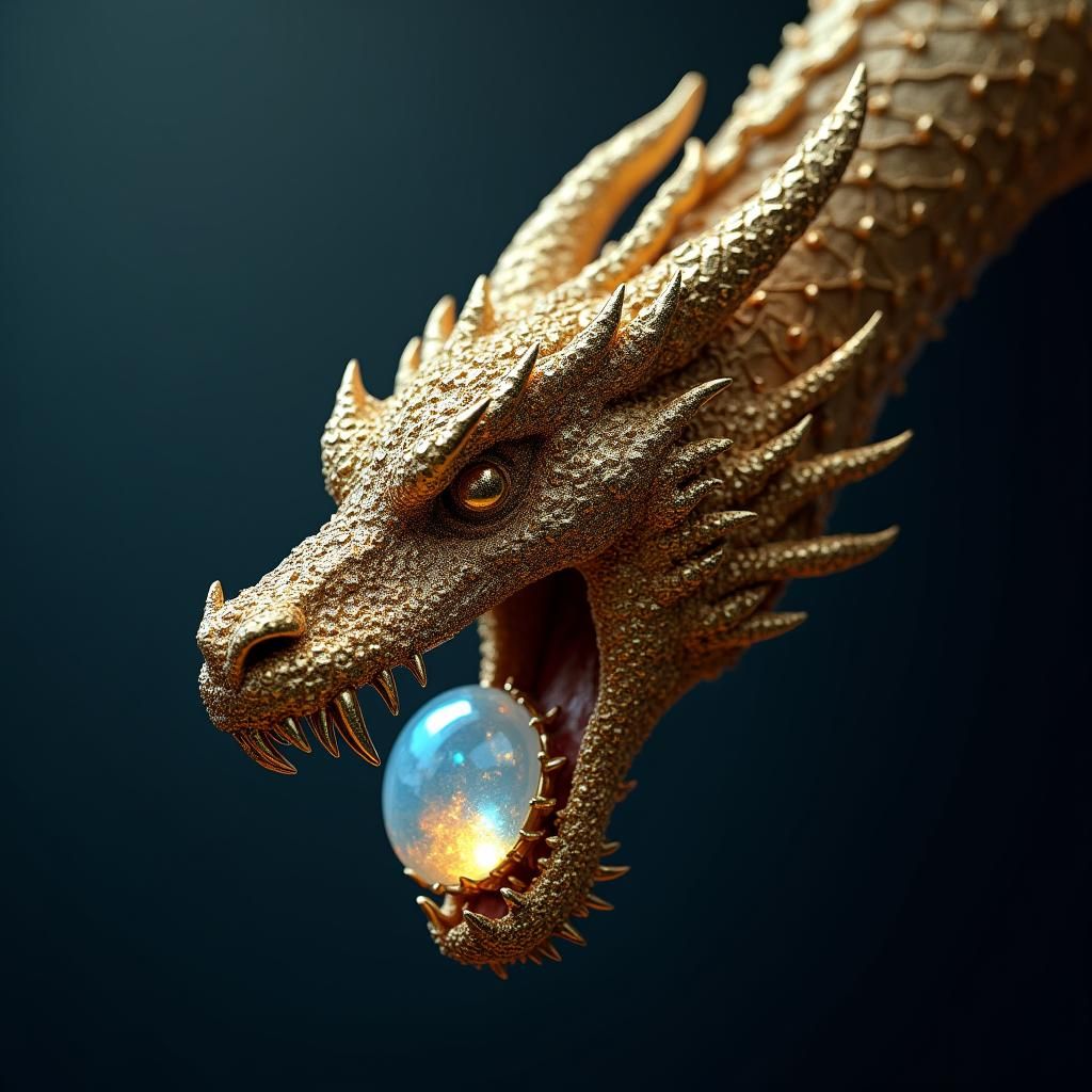 Gold Dragon Necklace with Moonstone in Fantasy Realism