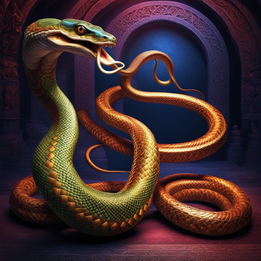 Surreal Snake Dance: Hyperdetailed 3D Illustration