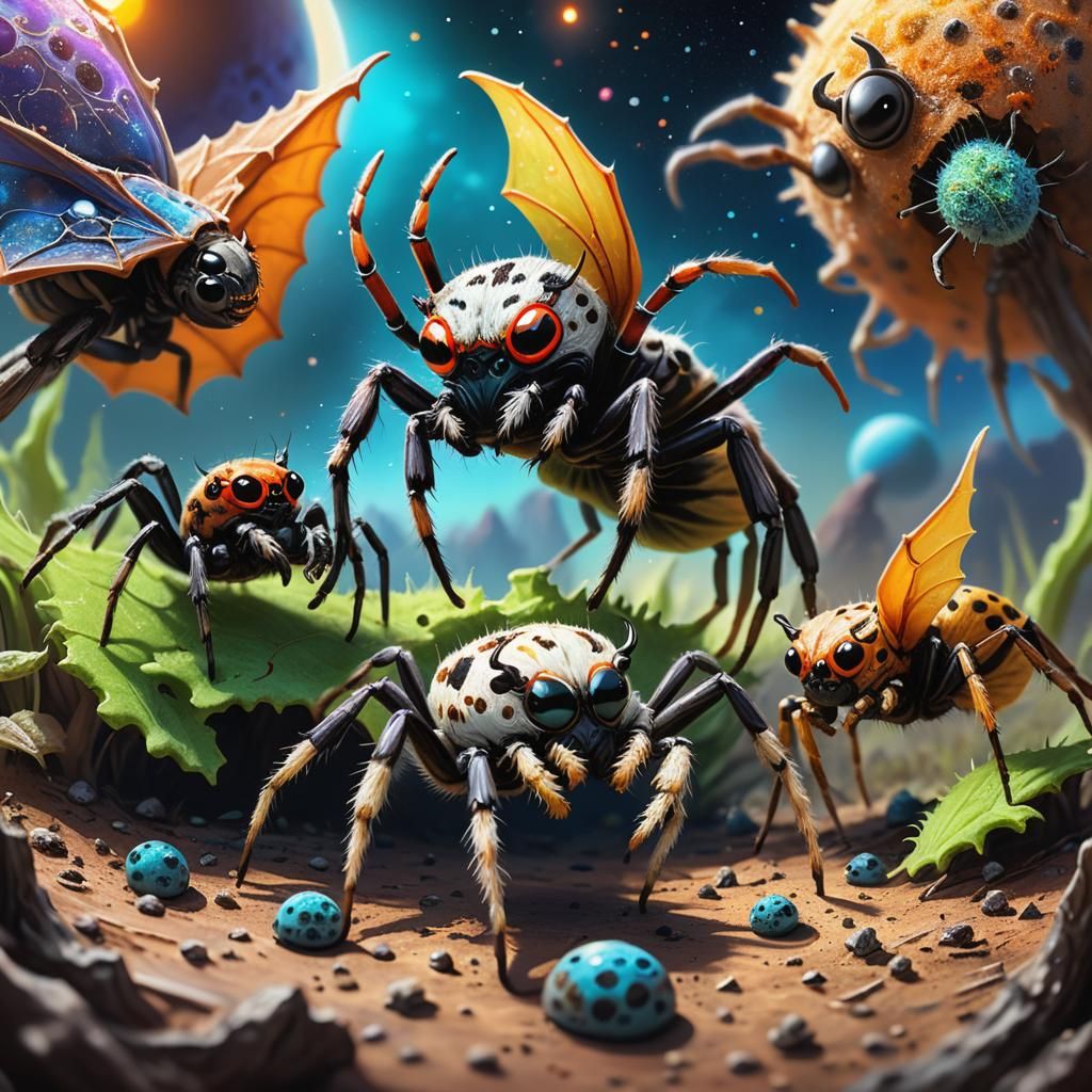 Exotic Alien Creatures on an Exoplanet as Oil Painting
