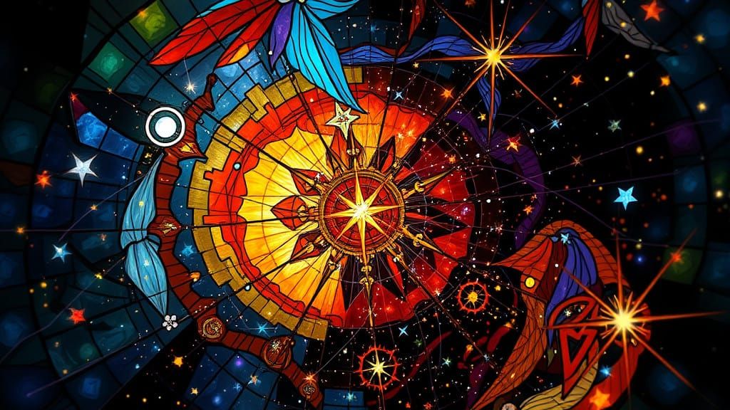 Surreal Stained Glass Maelstrom with Star Birth Vortex