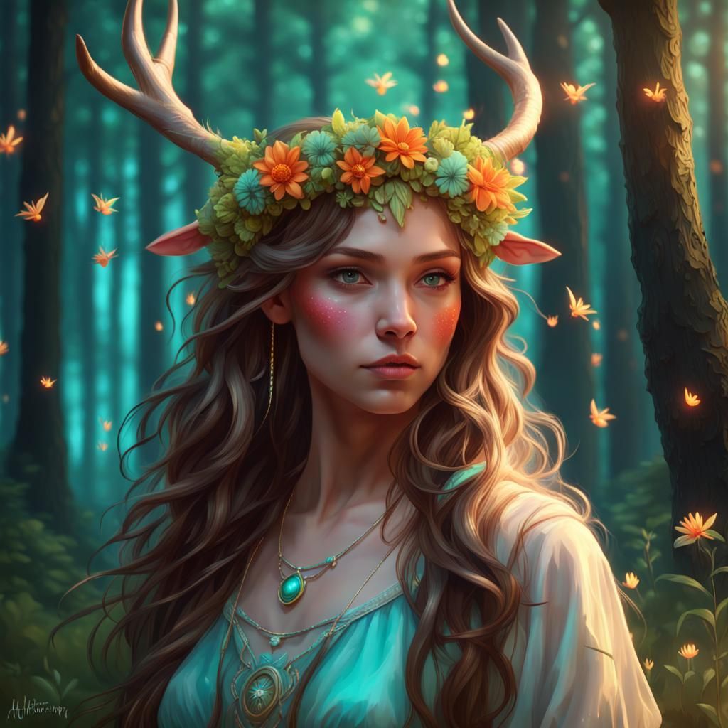 Fawn Girl in Magic Forest Concept Art