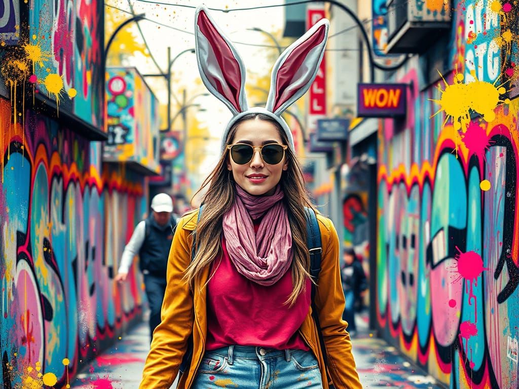 Easter Parade Goddess in Vibrant Street Art Style