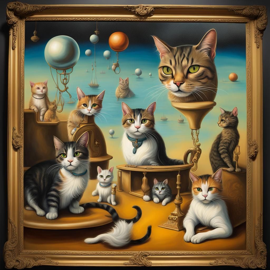 Cats Rule: A Surreal Feline Utopia as Oil Painting