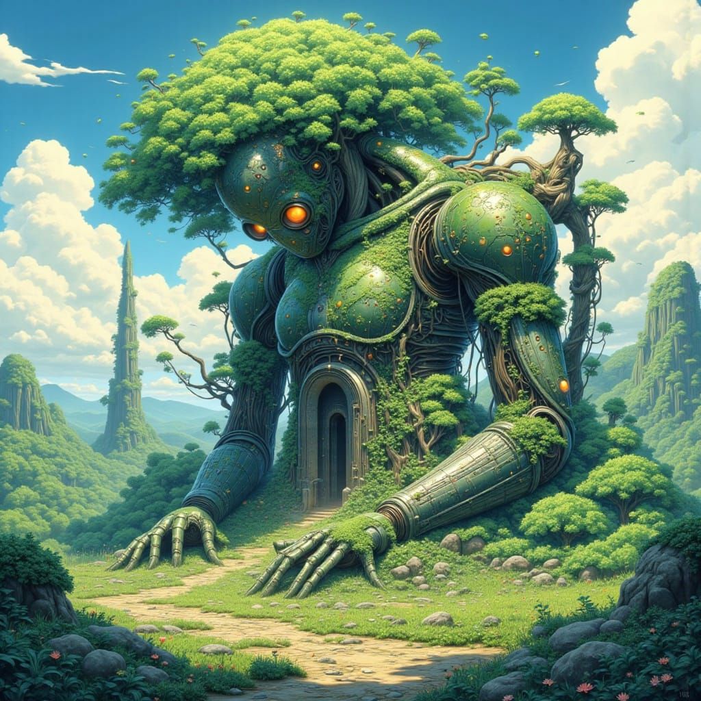 Laputa Robot Landscape in Studio Ghibli Style