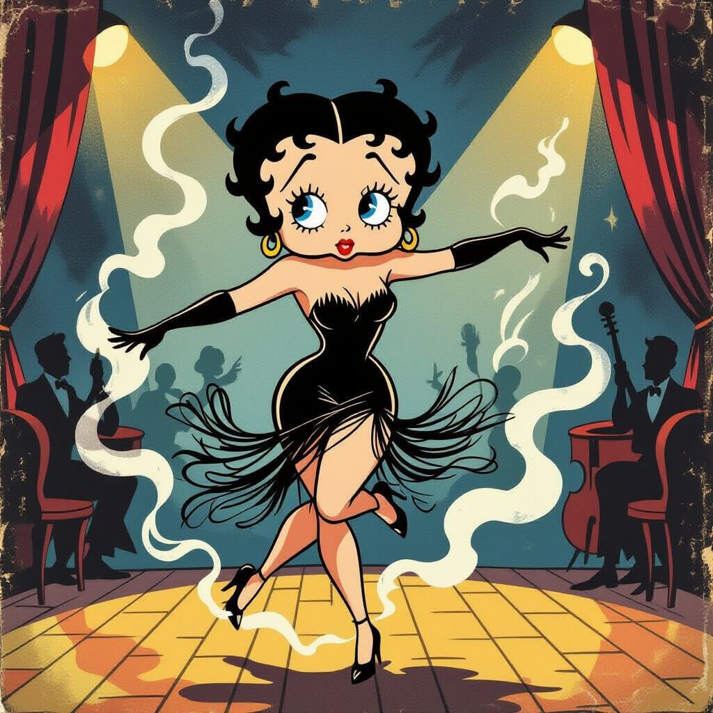 Betty Boop Dancing in Smoky Jazz Club Vintage Comic Style