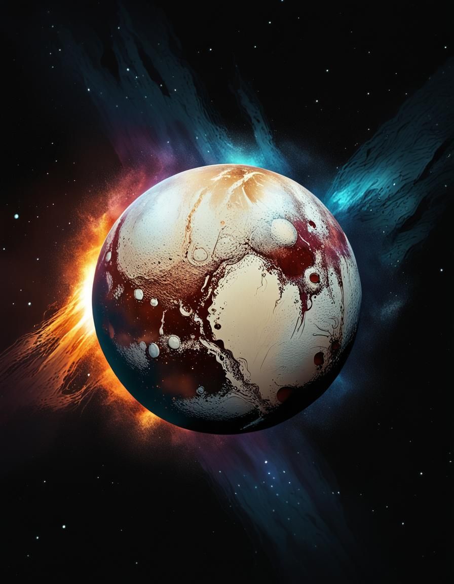 Sci-Fi Pluto Illustration in High-Contrast Style
