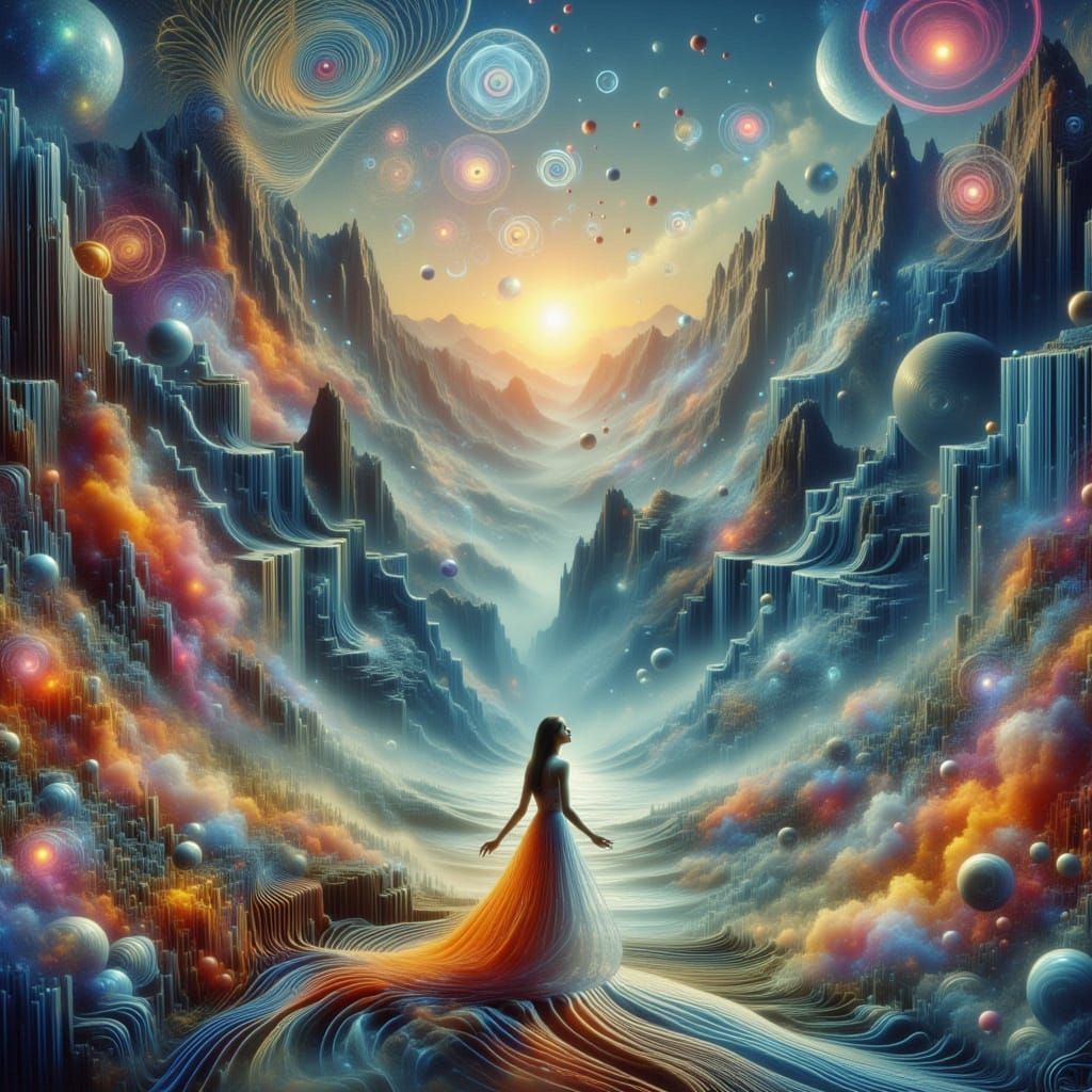 Surreal Woman Mountain Dreamscape in Vibrant Colors