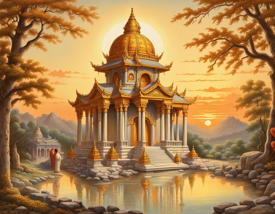 Ancient Marble Temple in Chromolithograph Style