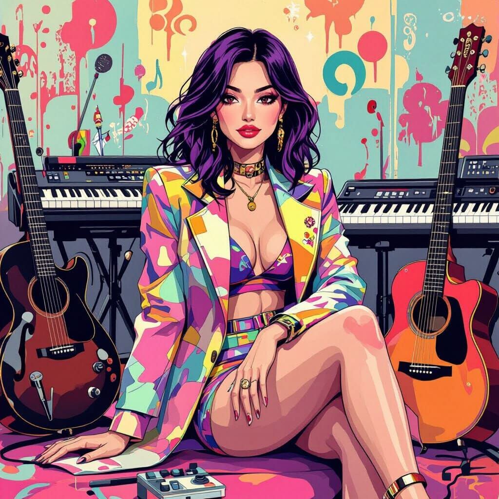 Vibrant Music Studio Scene in Murakami Style