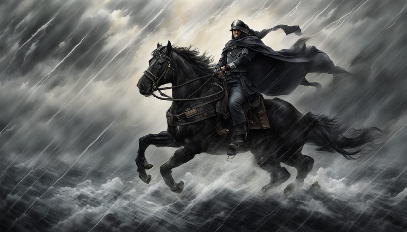 Epic Dark Knight Rides Stallion into Stormy Weather