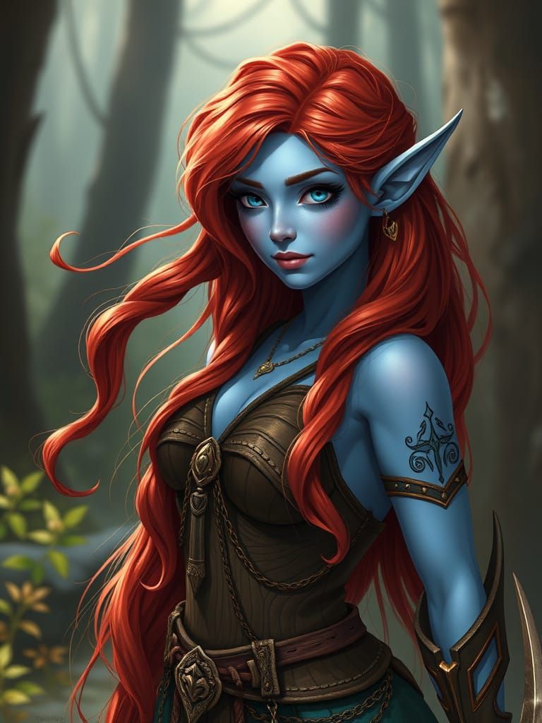 Ethereal Redhead Elf with Blue Skin