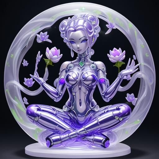 Cyborg Slime Girl in Cybernetic Lotus Flower