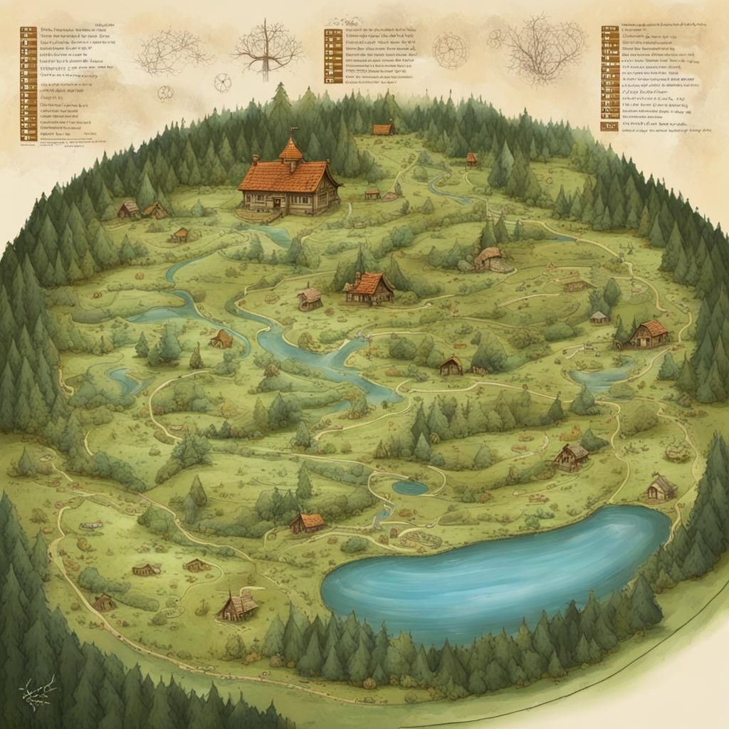 Fantasy Map of Round Forest with Castle, Digital Art
