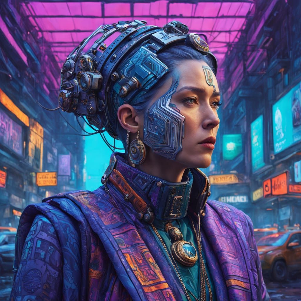 Woman in Patterned Clothing: Hyperrealistic Digital Art