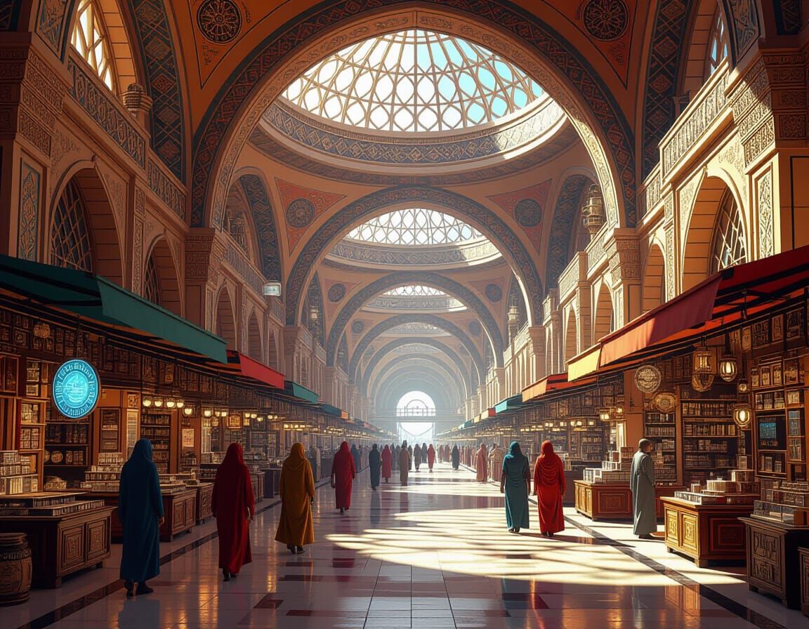 Futuristic Martian Bazaar in Photorealistic Style