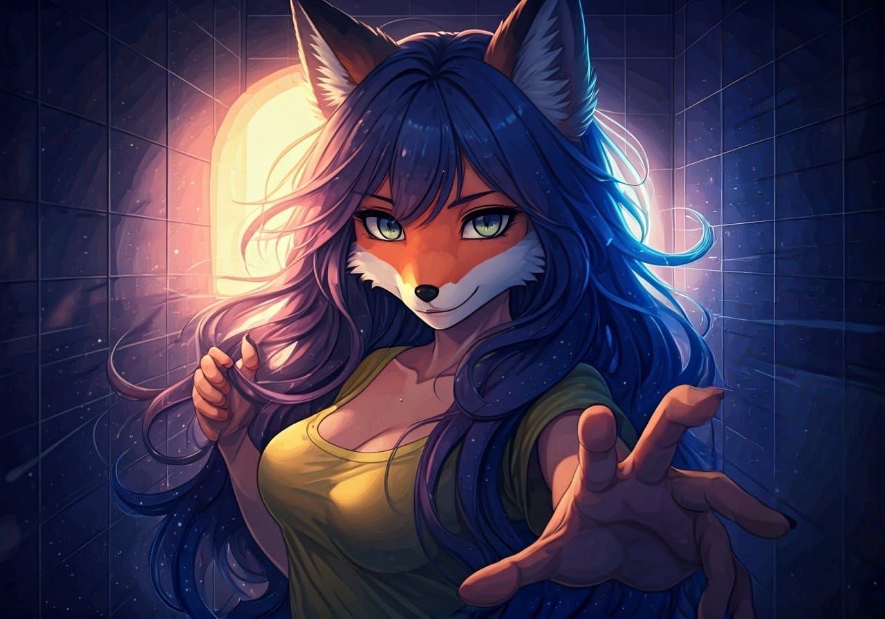 Anime Fox-Woman Reaching Through a Portal