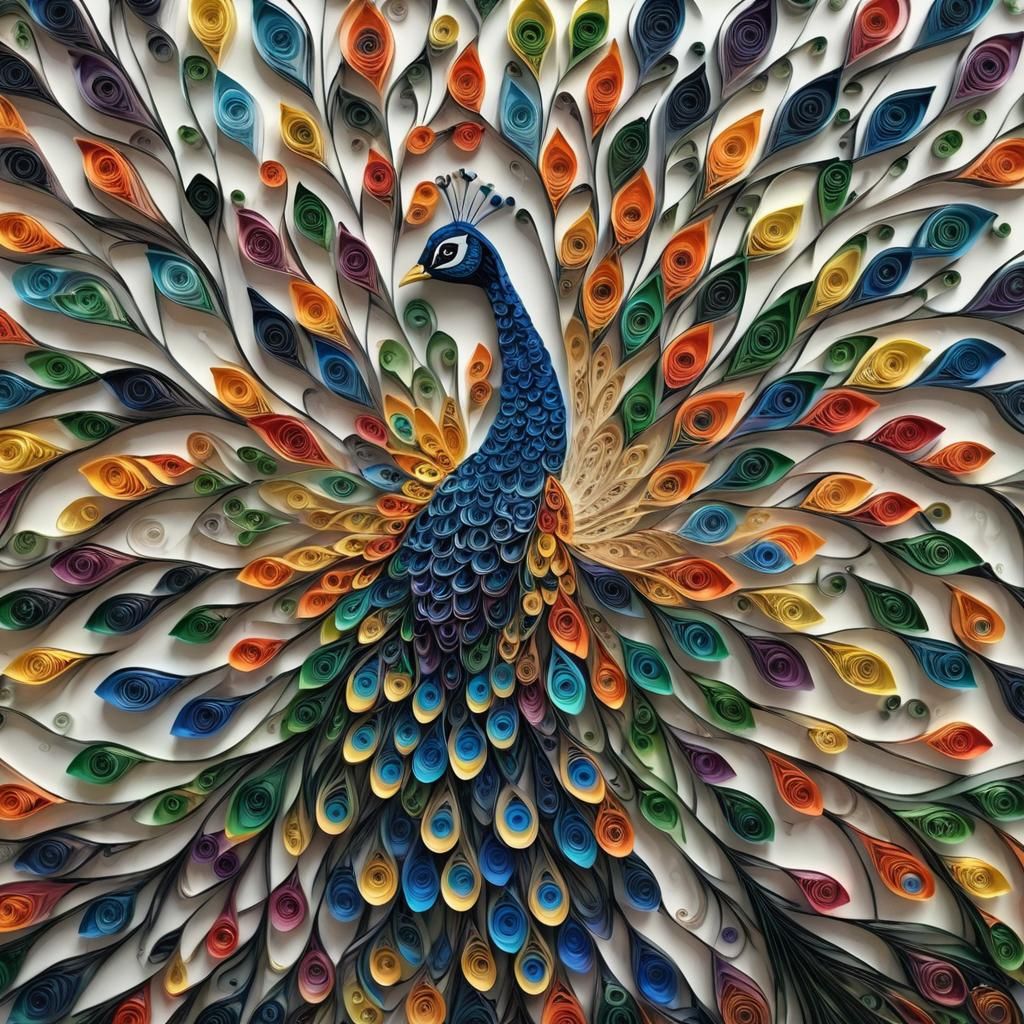 Exquisite Quilled Paper Peacock with Intricate Details