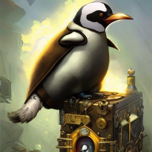 Chibi Steampunk Penguin Portrait in Fantasy Art Style