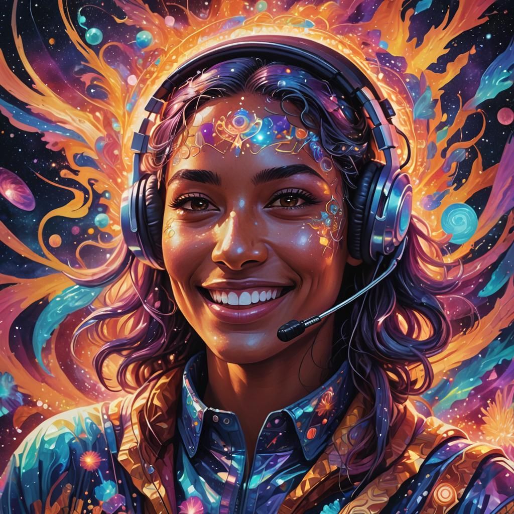 Astral Projection: Cosmic Call Center in Mixed Media