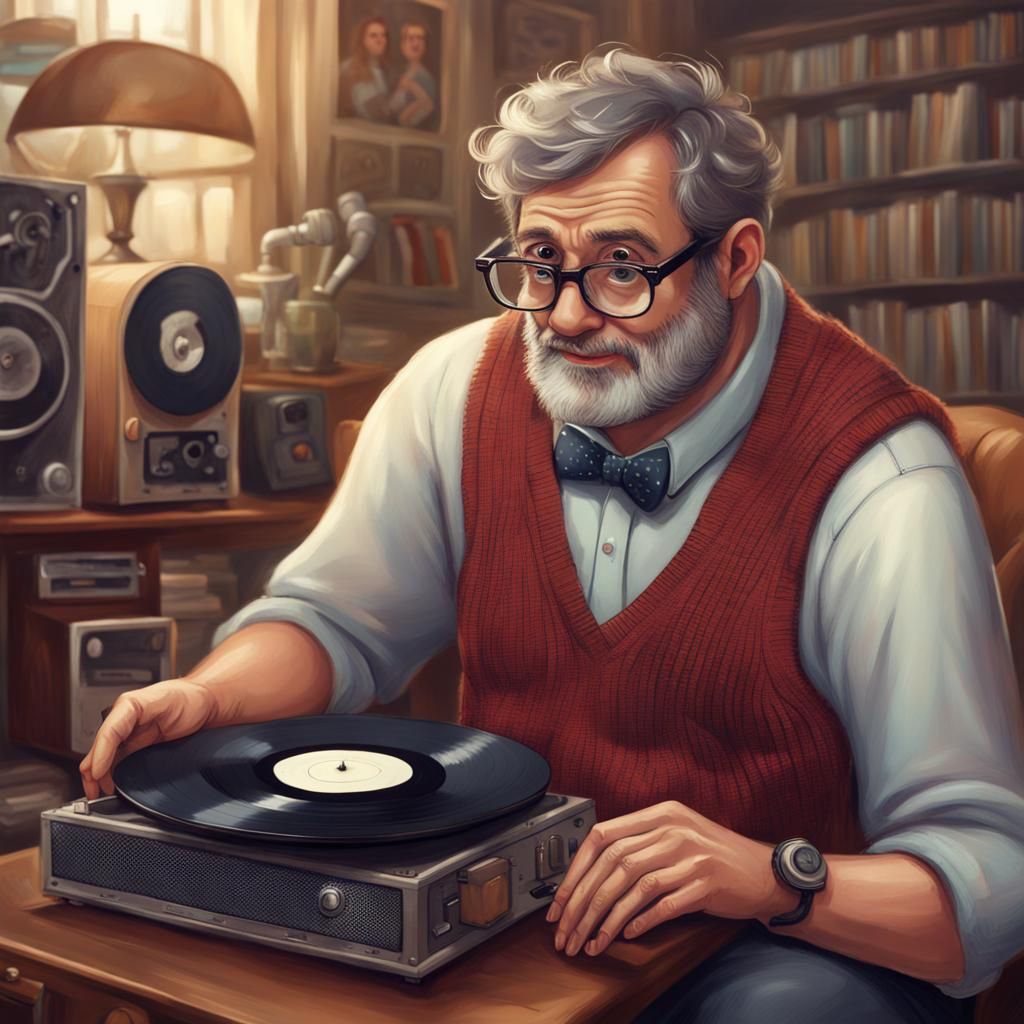 Nerdy Snail Dad with Record Player