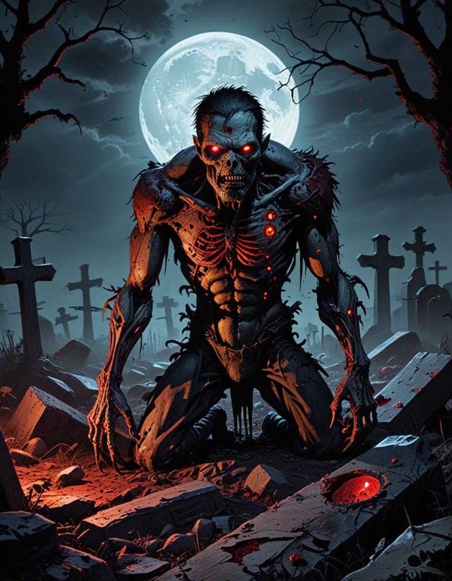Zombie Emerges from Grave: Gothic Horror Illustration