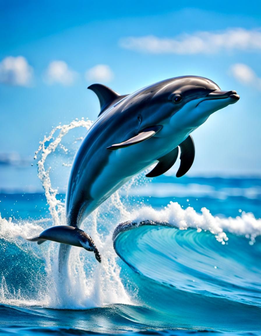 Dolphin's Serene Jump with Bokeh Ocean Background