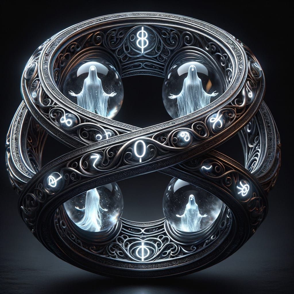 Ornate Obsidian Ring with Spectral Figures