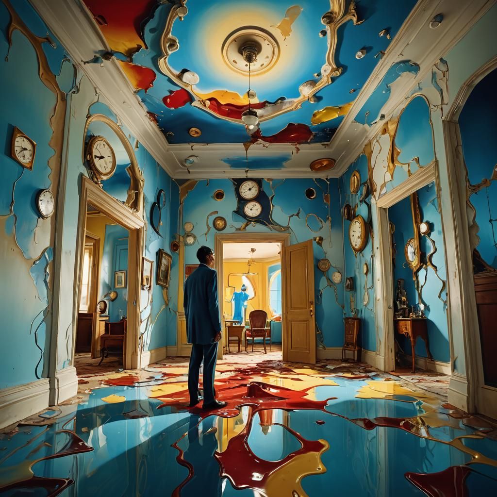 Surreal Distorted Room Inspired by Dali and Magritte
