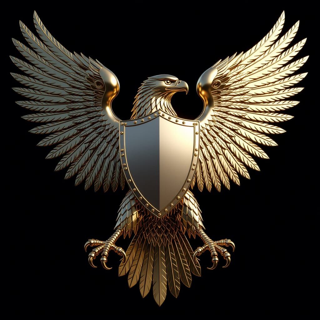 Golden Mechanical Eagle Holds Silver Shield