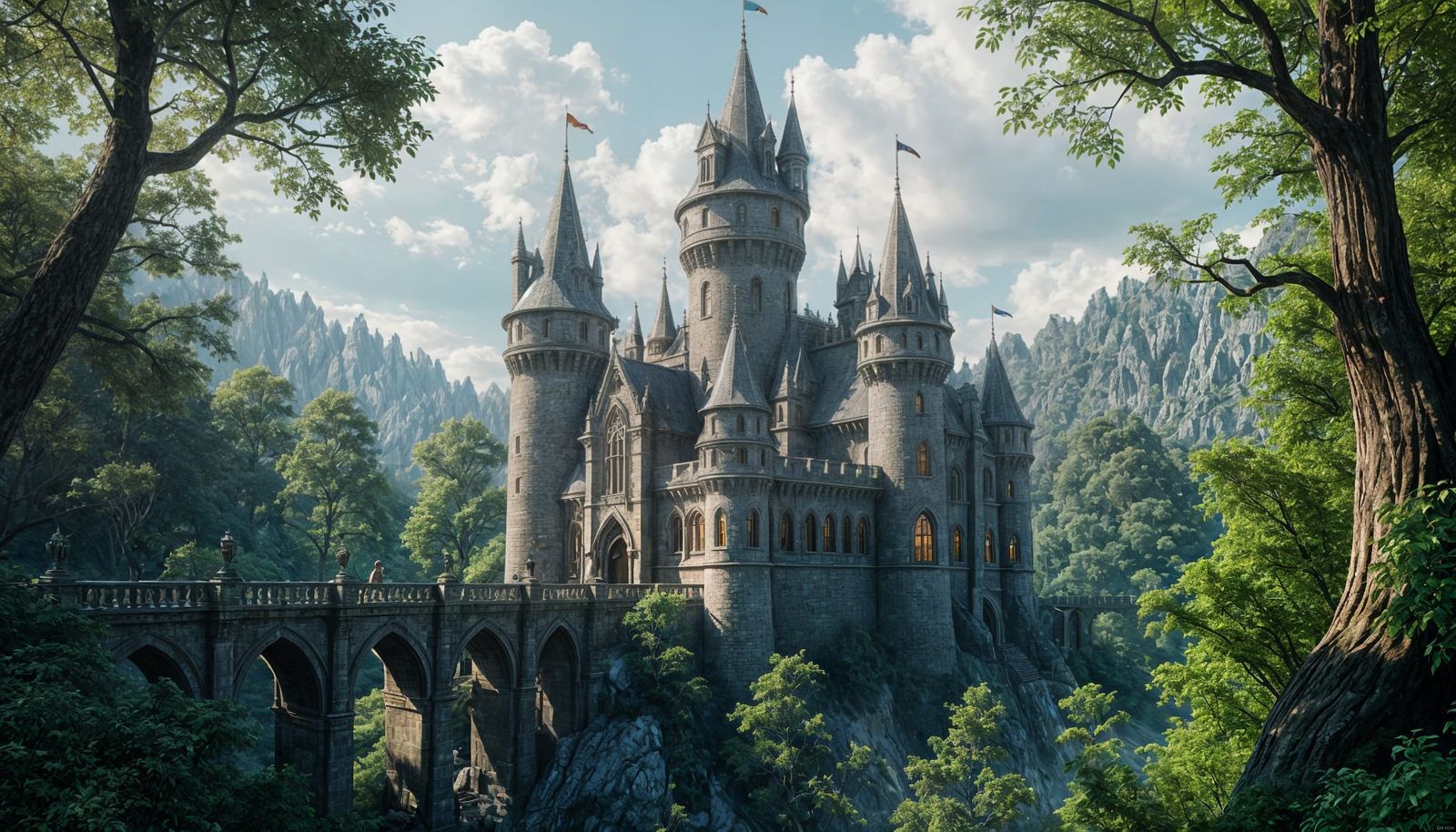 Elven Castle in Forest: Detailed Matte Painting