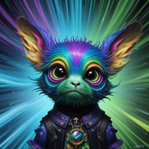 Surreal Vibrant Painting of a Whimsical Creature in a Magica...